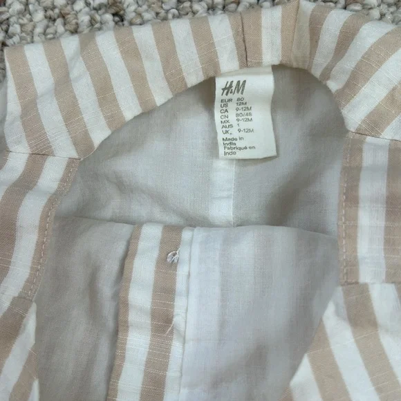 H&M tan and white striped overall romper with sun hat 9-12 months - Picture 3 of 6